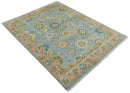 Blue and Rust Antique Traditional Oushak Area Rug