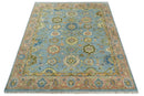 Ready to Ship Hand Knotted Blue and Rust Modern Oushak Area Rug by The Rug Decor