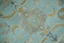 Blue Brown and Ivory Hand Knotted Oushak Wool Area Rug - Traditional Turkish Style by The Rug Decor