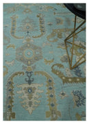 Blue Brown and Ivory Hand Knotted Oushak Wool Area Rug - Traditional Turkish Style by The Rug Decor