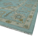 Blue Brown and Ivory Hand Knotted Oushak Wool Area Rug - Traditional Turkish Style by The Rug Decor
