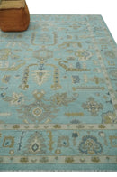 Blue Brown and Ivory Hand Knotted Oushak Wool Area Rug - Traditional Turkish Style by The Rug Decor