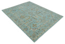 Blue Brown and Ivory Hand Knotted Oushak Wool Area Rug - Traditional Turkish Style by The Rug Decor