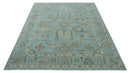 Blue Brown and Ivory Hand Knotted Oushak Wool Area Rug - Traditional Turkish Style by The Rug Decor