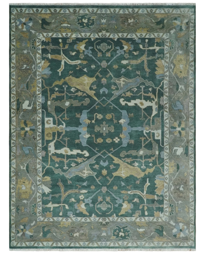 Hand Knotted Oriental Oushak Green and Gray Multi Size Wool Area Rug