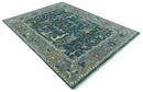 Hand Knotted Oriental Oushak Wool Area Rug - Green and Gray by The Rug Decor