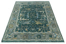 Hand Knotted Oriental Oushak Wool Area Rug - Green and Gray by The Rug Decor