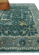 Hand Knotted Oriental Oushak Wool Area Rug - Green and Gray by The Rug Decor