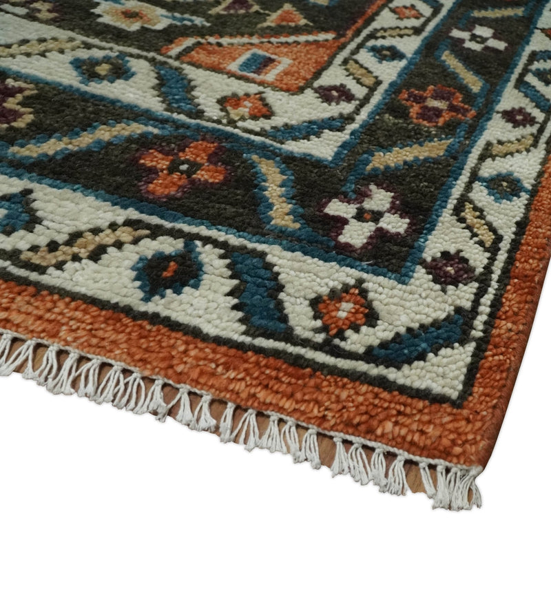 Rust, Ivory and Brown Oriental Traditional Hand knotted Multi Size Area Rug