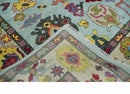 Wool Area Rug Hand Knotted Blue and Beige - Modern Oushak Style Turkish Craftsmanship