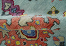 Wool Area Rug Hand Knotted Blue and Beige - Modern Oushak Style Turkish Craftsmanship