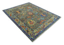 Wool Hand Knotted Area Rug Green and Beige Traditional Oushak Design Multi Size by The Rug Decor