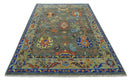 Green and Beige Colorful Wool Hand knotted Traditional Oushak Multi Size wool Area Rug