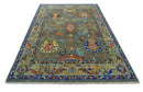 Wool Hand Knotted Area Rug Green and Beige Traditional Oushak Design Multi Size by The Rug Decor