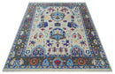 Custom Made Ivory and Gray Vibrant Colorful Hand knotted Traditional Oushak wool Area Rug