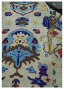 Ivory Gray Hand Knotted Oushak Wool Area Rug - Turkish Traditional by The Rug Decor