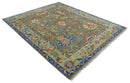 Olive and Blue Vibrant Colorful Traditional Oushak Multi Size wool Area Rug