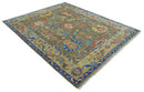 Olive and Blue Wool Area Rug Oushak Handcrafted Hand Knotted Traditional Turkish by The Rug Decor