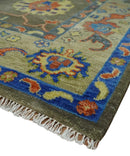 Olive and Blue Wool Area Rug Oushak Handcrafted Hand Knotted Traditional Turkish by The Rug Decor