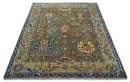 Olive and Blue Wool Area Rug Oushak Handcrafted Hand Knotted Traditional Turkish by The Rug Decor