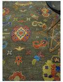 Olive and Blue Wool Area Rug Oushak Handcrafted Hand Knotted Traditional Turkish