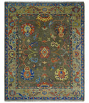 Olive and Blue Wool Area Rug Oushak Handcrafted Hand Knotted Traditional Turkish by The Rug Decor