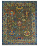 Olive and Blue Vibrant Colorful Traditional Oushak Multi Size wool Area Rug