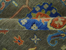 Olive and Blue Wool Area Rug Oushak Handcrafted Hand Knotted Traditional Turkish