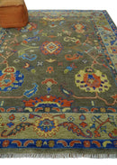 Olive and Blue Wool Area Rug Oushak Handcrafted Hand Knotted Traditional Turkish by The Rug Decor