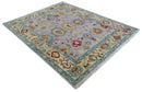 Purple and Beige Vibrant Colorful Hand knotted Traditional Oushak Multi Size Area Rug
