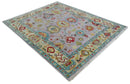 Purple and Beige Hand-Knotted Traditional Oushak Area Rug Turkish Wool Authentic by The Rug Decor