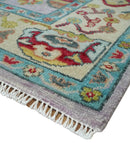 Purple and Beige Hand-Knotted Traditional Oushak Area Rug Turkish Wool Authentic by The Rug Decor