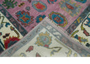 Custom Made Purple and Ivory Vibrant Colorful Hand knotted Oushak wool Rug
