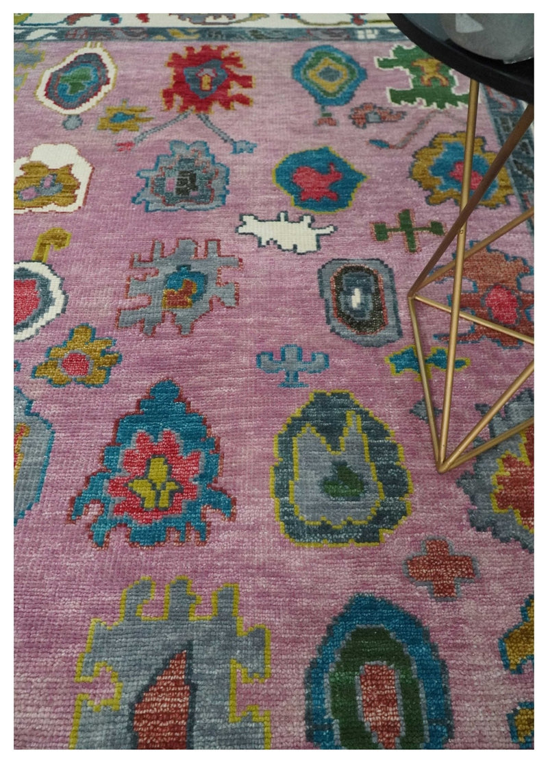 Custom Made Purple and Ivory Vibrant Colorful Hand knotted Traditional Oushak wool Area Rug