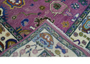 Purple Ivory Hand Knotted Oushak Wool Area Rug - Vibrant Soft by The Rug Decor
