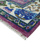 Purple Ivory Hand Knotted Oushak Wool Area Rug - Vibrant Soft by The Rug Decor