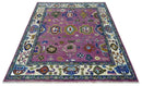 Purple Ivory Hand Knotted Oushak Wool Area Rug - Vibrant Soft by The Rug Decor