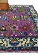 Purple Ivory Hand Knotted Oushak Wool Area Rug - Vibrant Soft by The Rug Decor