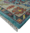 Blue and Camel Traditional Oushak Hand Knotted Wool Area Rug by The Rug Decor