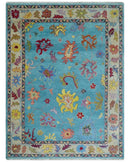Blue and Camel Traditional Oushak Hand Knotted Wool Area Rug by The Rug Decor