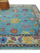 Blue and Camel Traditional Oushak Hand Knotted Wool Area Rug by The Rug Decor