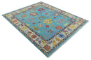 Blue and Camel Traditional Oushak Hand Knotted Wool Area Rug by The Rug Decor