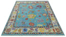 Blue and Camel Traditional Oushak Hand Knotted Wool Area Rug by The Rug Decor