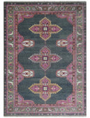 6x9 and 8x10 Hand Knotted Gray, Silver and Pink Traditional Wool Area Rug