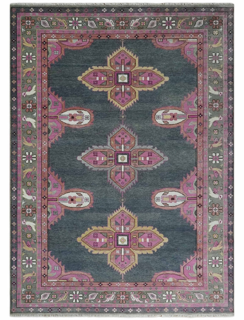 6x9 and 8x10 Hand Knotted Gray, Silver and Pink Traditional Wool Area Rug