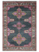 6x9 and 8x10 Hand Knotted Gray, Silver and Pink Traditional Wool Area Rug