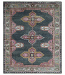 6x9 and 8x10 Hand Knotted Gray, Silver and Pink Traditional Wool Area Rug