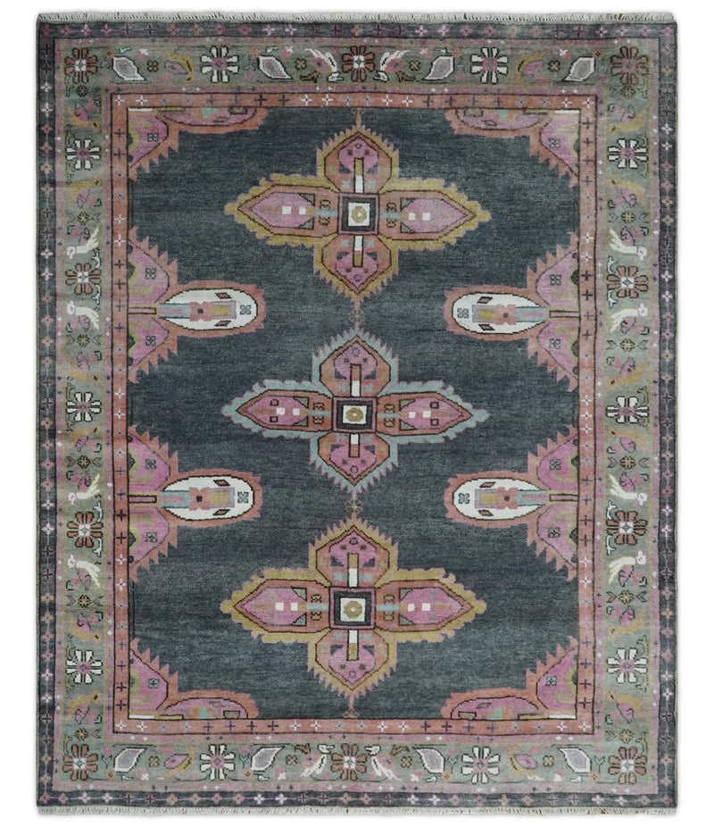 6x9 and 8x10 Hand Knotted Gray, Silver and Pink Traditional Wool Area Rug