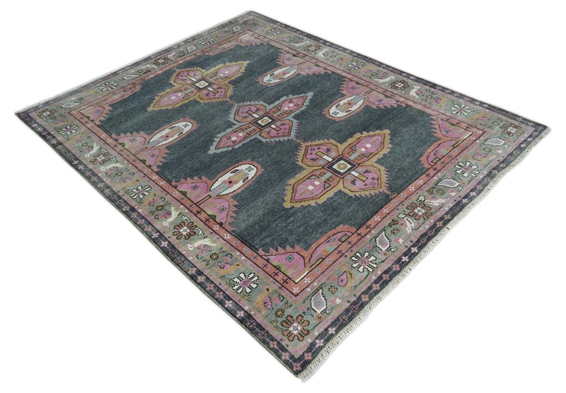 6x9 and 8x10 Hand Knotted Gray, Silver and Pink Traditional Wool Area Rug