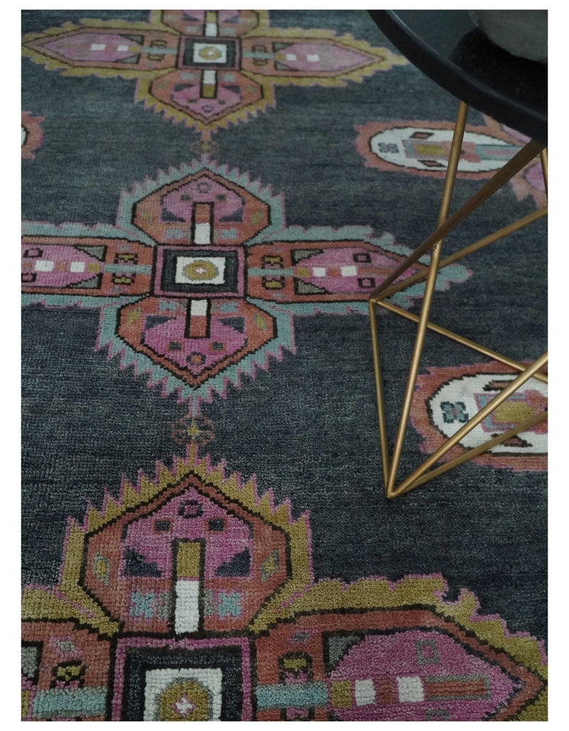 6x9 and 8x10 Hand Knotted Gray, Silver and Pink Traditional Wool Area Rug